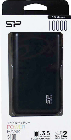 Silicon Power S100 Power Bank 10000mAh με 2 Θύρες USB-A Μαύρο