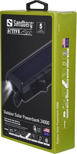 Sandberg Outdoor Ηλιακό Power Bank 24000mAh με 2 Θύρες USB-A και Θύρα USB-C Quick Charge 3.0 Μαύρο