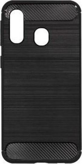 Hurtel Carbon Fiber Brushed Back Cover Silicone Black (Galaxy A40)