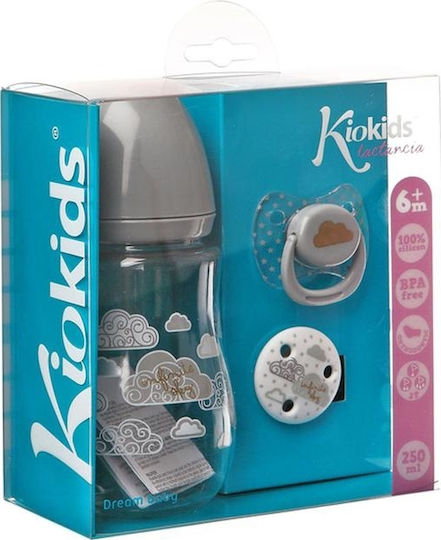 Kiokids Plastic Baby Bottle Set with Silicone Nipple for 6+ months Gray Grey 250ml 3pcs