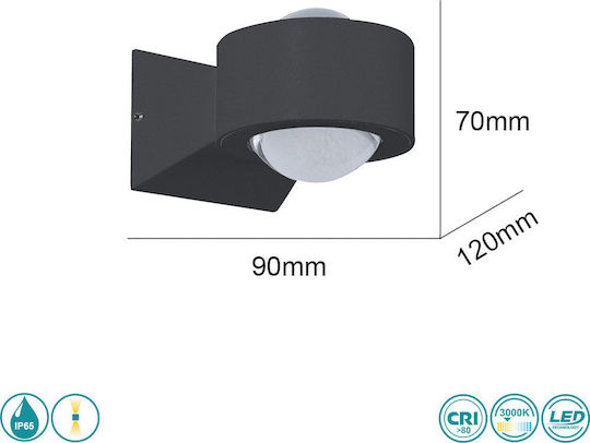 Sun Light Επιτοίχια Εξωτερική Πλαφονιέρα LED IP65 5W με Θερμό Λευκό Φως Διπλής Δέσμης 9x7x12εκ.