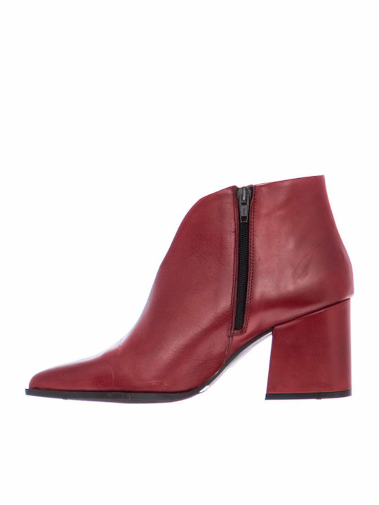 Paola Ferri 4676 Leather Women's Ankle Boots with Medium Heel Cherry Bordeaux D4676