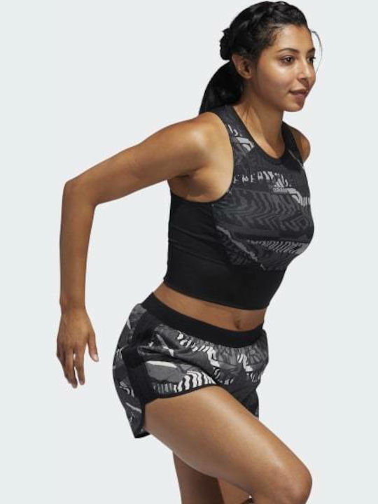 Adidas Own The Run City Clash Γυναικείο Αθλητικό Crop Top Αμάνικο Μαύρο Μαύρο