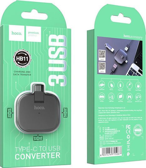 Hoco HB11 Hub 3 Θυρών USB 2.0 με σύνδεση USB-C