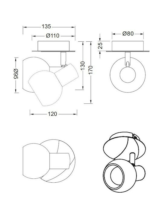 Trio Lighting Antibes Μονό Σποτ με Ντουί E14 σε Ασημί Χρώμα