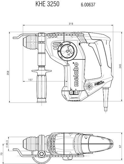 Metabo KHE 3250 Κρουστικό Σκαπτικό Πιστολέτο Ρεύματος 800W με Υποδοχή SDS Plus 600637000