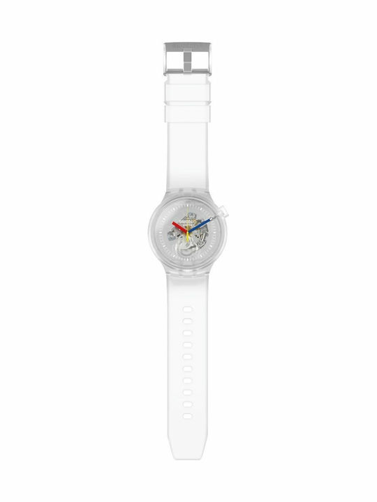Swatch Big Bold Ceas Barbati 47mm cu Cauciuc Albă ιbrat