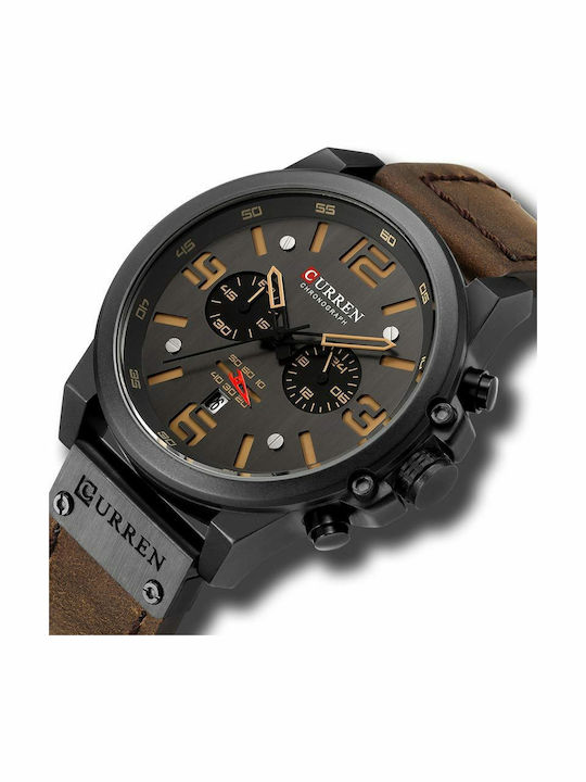 Curren Men's Watch 47mm Chronograph Battery with Brown Leather Strap