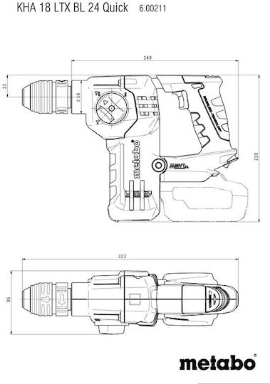 Metabo KHA 18 LTX BL 24 Κρουστικό Σκαπτικό Πιστολέτο Μπαταρίας Brushless 18V 2x5.5Ah με Υποδοχή SDS Plus 600211660