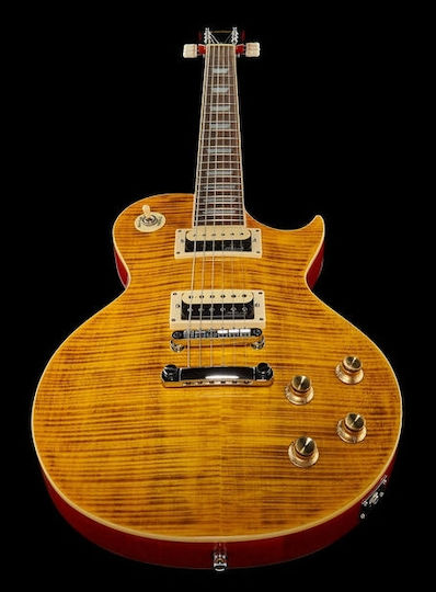 Vintage V100AFD ReIssued Electric Guitar Single cut with HH Pickup Configuration Paradise Flamed Amber