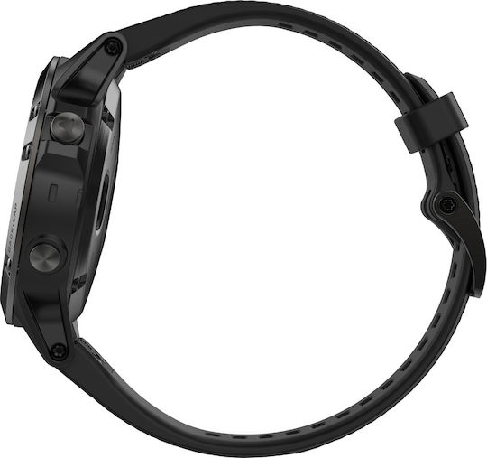 Garmin Fenix 5 Stainless Steel 47mm Αδιάβροχο Smartwatch με Παλμογράφο (Black with Black Band)