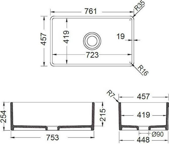 Bocchi Chiuvetă De Bucătărie Sub Masă Porțelan M76xL46cm Alb Mat