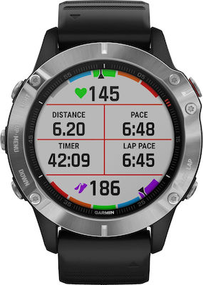 Fenix 6 47mm Smartwatch mit Pulsmesser (Silver with Black Band)