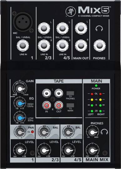 Mackie Mix5 Consolă Analogică 5 Canale cu Putere fantomă & 1 Intrare XLR