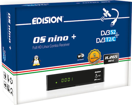 Edision Satellite Decoder OS NINO+ 01-08-0009 Full HD (1080p) DVB-C / DVB-S2 / DVB-T2 with PVR Recording Function and Built-in Wi-Fi in Black Colour