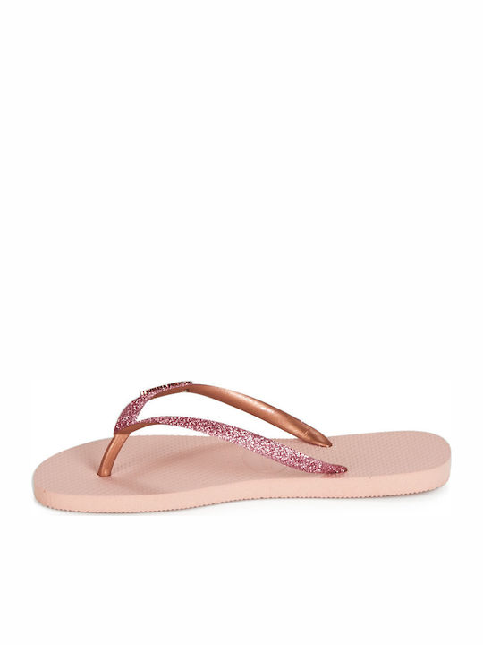 Slim Glitter Women's Flip Flops in Rose Gold Color