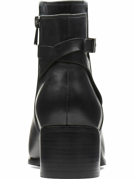Poise Freya Leather Women's Ankle Boots with Medium Heel Black