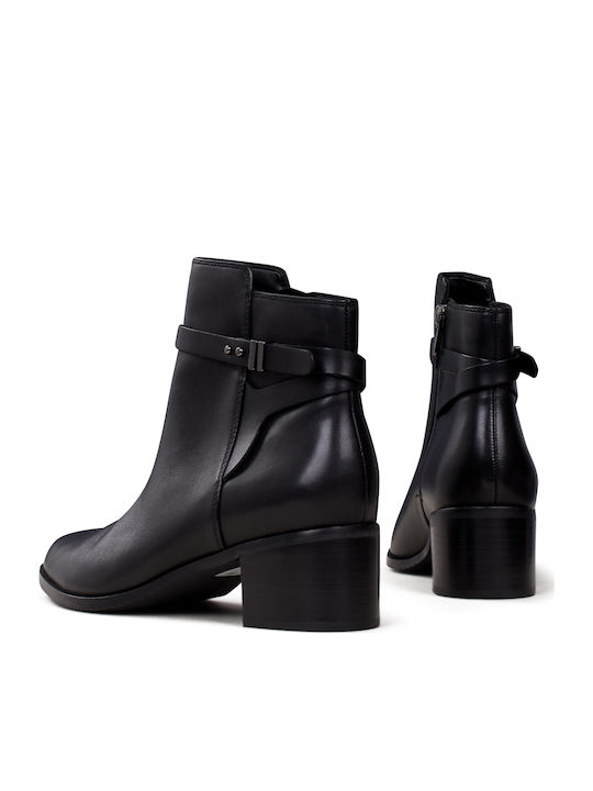 Poise Freya Leather Women's Ankle Boots with Medium Heel Black