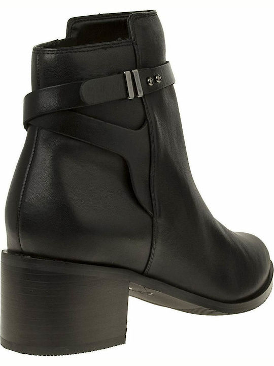 Poise Freya Leather Women's Ankle Boots with Medium Heel Black