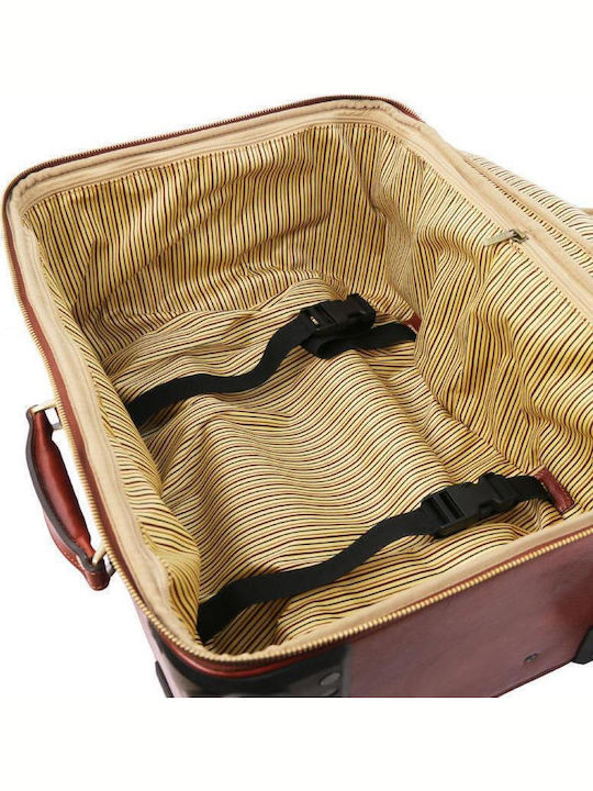 Tuscany Leather Βαλίτσα Ταξιδίου Καμπίνας Καφέ με 4 Ρόδες Ύψους 46εκ.