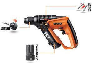 Worx WX382.3 Impact Demolition Hammer Battery 12V 1x1.3Ah with Chuck SDS Plus / Quick WX382.3