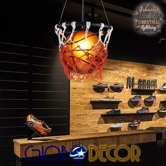 GloboStar Spalding NBA Μονόφωτο Παιδικό Φωτιστικό Κρεμαστό από Μέταλλο με Υποδοχή E27 32x58cm