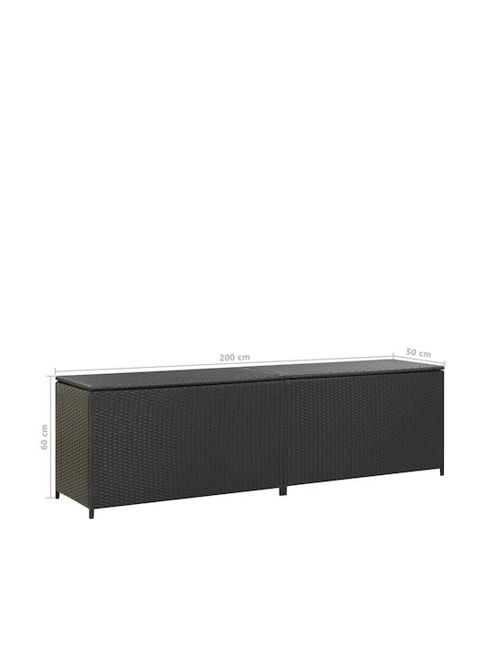 vidaXL Außenlagerbox Rattan Schwarz L200xB50xH60cm