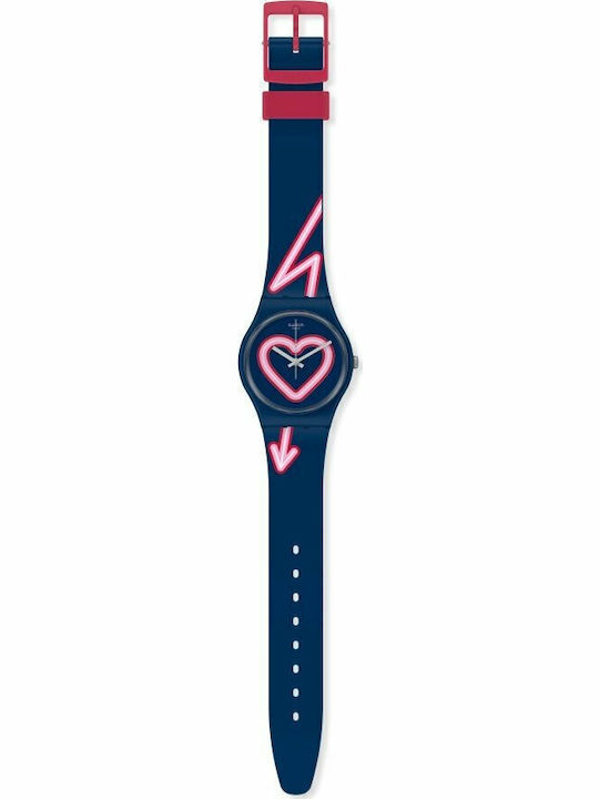 Swatch Flash of Love Γυναικείο Ρολόι 34mm Μπαταρίας με Navy Μπλε Καουτσούκ Λουράκι
