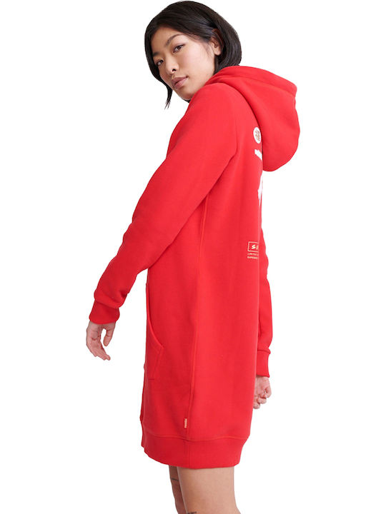 Superdry Cny Mini Athletic Dress Long Sleeve with Hood Red