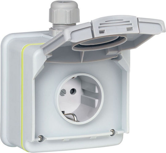 Legrand Green'up Access Priză Electrică Externă Simplă Rezistentă La Apă Cu Capac Gri