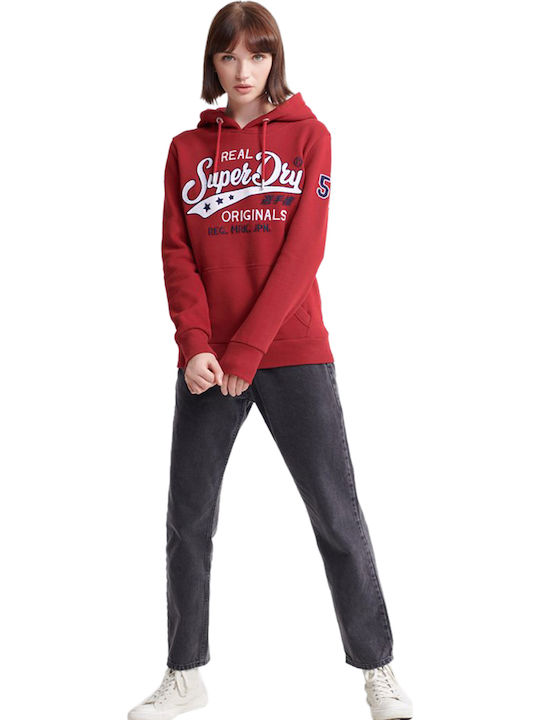 Superdry Real Originals Chainstitch Γυναικείο Φούτερ με Κουκούλα Κόκκινο