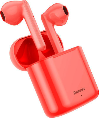 Baseus Encok W09 In-ear Bluetooth Handsfree Ακουστικά με Αντοχή στον Ιδρώτα και Θήκη Φόρτισης Κόκκινα