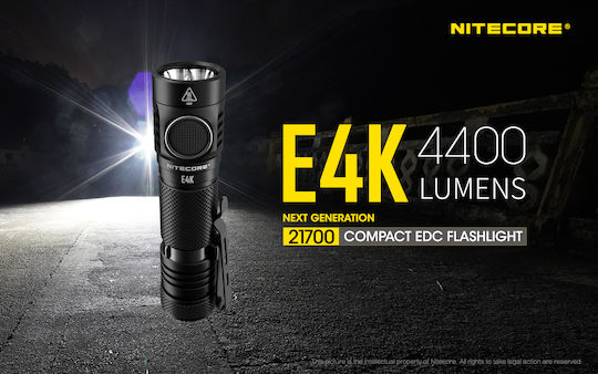 NiteCore Wiederaufladbar Taschenlampe LED IP68 mit maximaler Helligkeit 4400lm E4K Schwarz