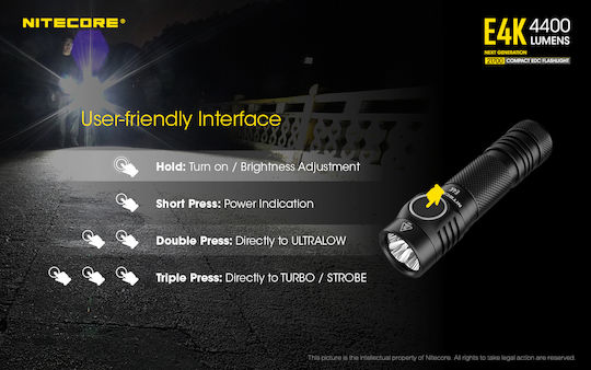 NiteCore Wiederaufladbar Taschenlampe LED IP68 mit maximaler Helligkeit 4400lm E4K Schwarz