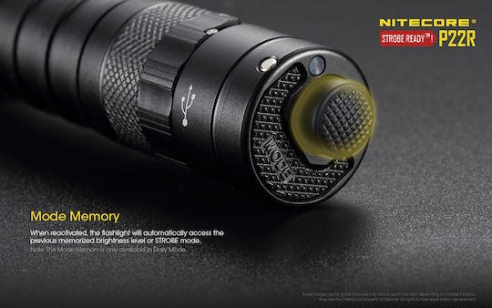 NiteCore Wiederaufladbar Taschenlampe LED IP68 mit maximaler Helligkeit 1800lm P22R 2x CR123 Schwarz