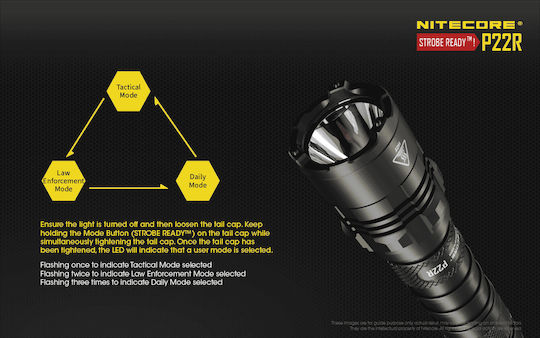 NiteCore Wiederaufladbar Taschenlampe LED IP68 mit maximaler Helligkeit 1800lm P22R 2x CR123 Schwarz