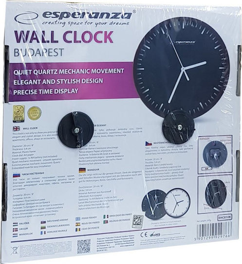 Esperanza Budapest Wall Clock Plastic Ø20cm Esperanza Budapest Wall Clock Plastic Ø20cm
