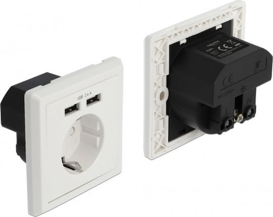 DeLock Μονή Χωνευτή Πρίζα Ρεύματος με 2 Θύρες USB Λευκή