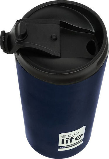 Ecolife Coffee Cup Glass Thermos Stainless Steel BPA Free 370ml Blue with Mouthpiece