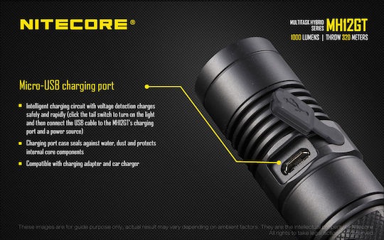 NiteCore LED IPX8 с Максимална Яркост 1000лм MH12GT Черен
