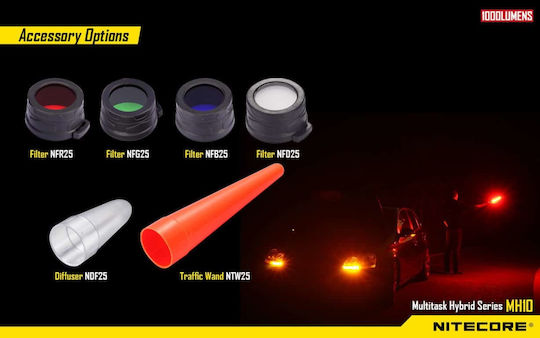 NiteCore Rechargeable Flashlight LED IPX8 with Maximum Brightness 1000lm MH10 2 x CR123A Black