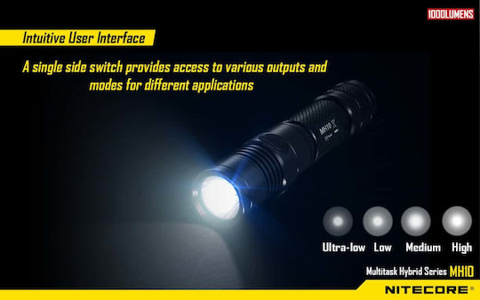 NiteCore Rechargeable Flashlight LED IPX8 with Maximum Brightness 1000lm MH10 2 x CR123A Black
