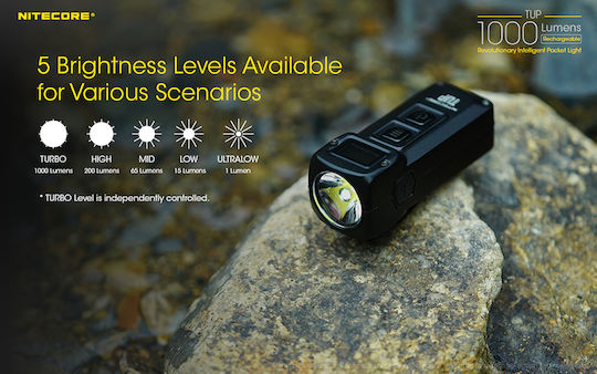 NiteCore Rechargeable Keychain Flashlight LED IP54 with Maximum Brightness 1000lm TUP Embedded Black