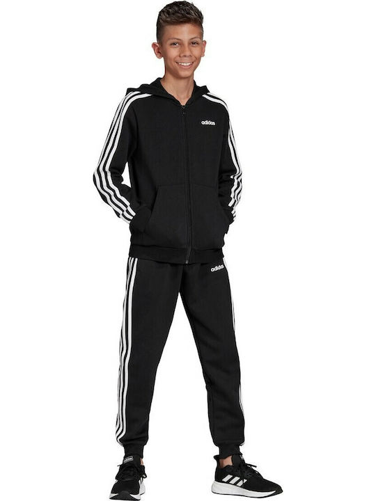 Athletic Kids Sweatshirt Cardigan Cotton with Hood Black Essentials 3-Stripes