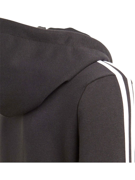 Athletic Kids Sweatshirt Cardigan Cotton with Hood Black Essentials 3-Stripes