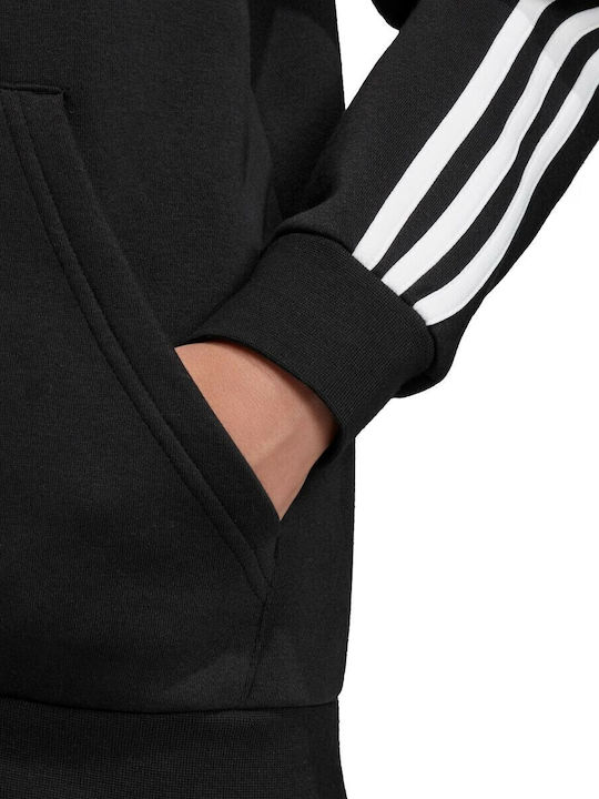 Athletic Kids Sweatshirt Cardigan Cotton with Hood Black Essentials 3-Stripes