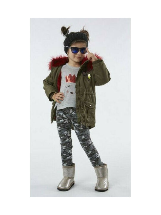 Evita Waterproof Kids Parka Long Hooded Green