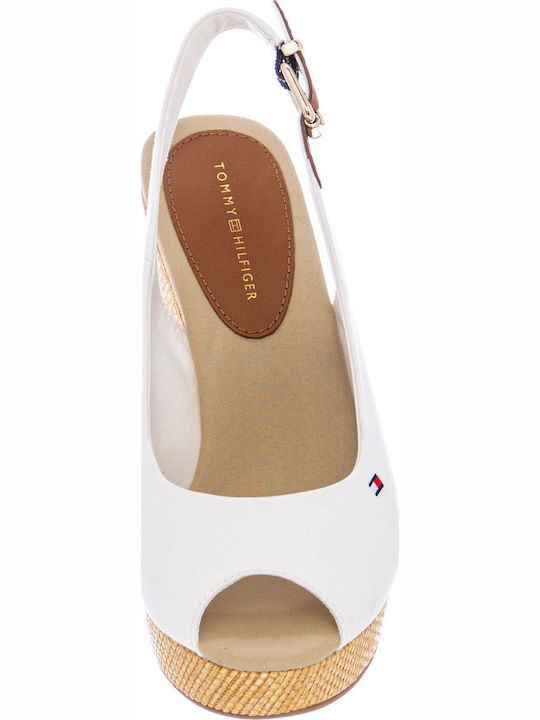 Iconic Elena Sling Back Women's Fabric Peep Toe Platforms White