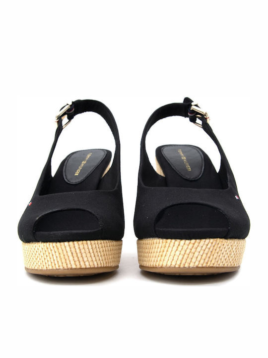 Iconic Elena Sling Back Καλοκαιρινές Γυναικείες Πλατφόρμες Μαύρες
