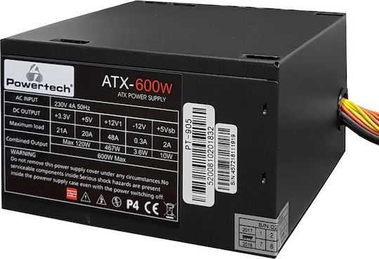 Powertech 600W Μαύρο Τροφοδοτικό Υπολογιστή Full Wired (PT-905)